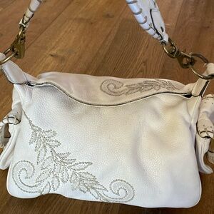 Cole Haan Ivory Embroidered Leather Village Shoulder Bag Pockets